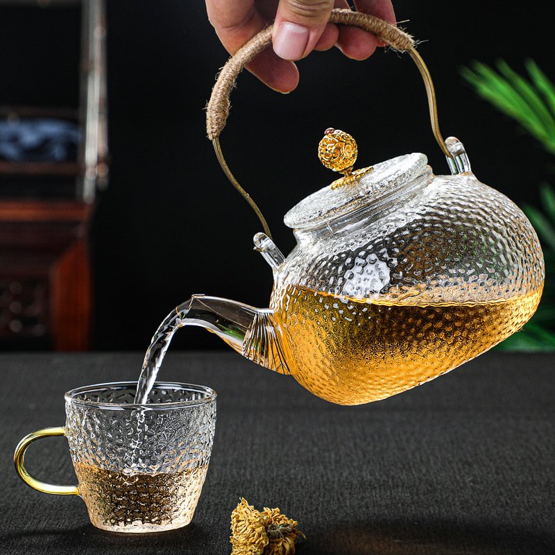 高硼硅玻璃茶壶泡茶家用锤纹提梁壶耐高温电陶炉煮茶器围炉烧水壶