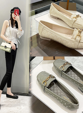 单鞋女鞋子20j21秋季新款百搭浅口休闲黑色工作软底平底豆豆鞋