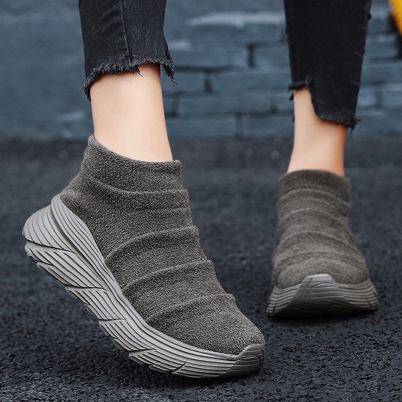 女大码鞋41到43春秋新款胖脚宽肥4F2码飞织厚底休闲高帮袜鞋妈妈,女鞋,时尚休闲鞋,淘宝优惠券,粉丝福利购,淘宝优惠卷