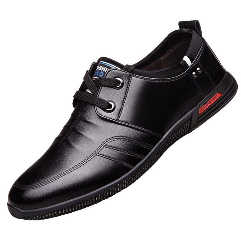 男士皮鞋男鞋2021p年新款潮中年黑色春秋软底内增高鞋子男款休闲