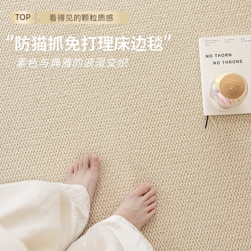 奶油风纯色卧室地毯n床边仿剑麻摄影棚拍照加厚隔音地垫客厅防猫