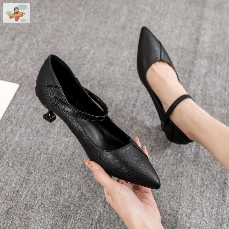 高跟鞋女细跟2024春季新款5cmA中跟软皮黑色面试工鞋3厘米小跟单