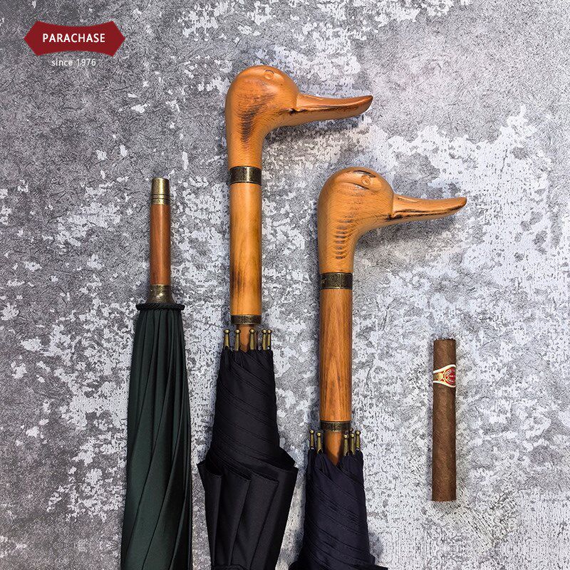英伦绅士鸭头实木手柄个性时尚街拍长柄伞高档礼S品防风男女晴雨