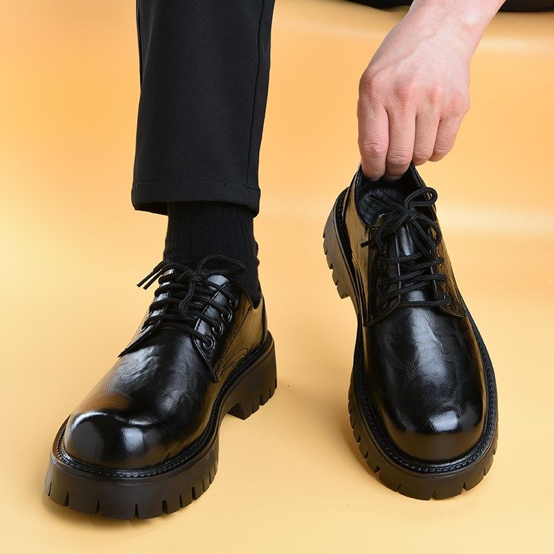 皮鞋男款夏季休闲鞋英伦增高德比鞋高级感结婚黑色厚X底马丁靴低