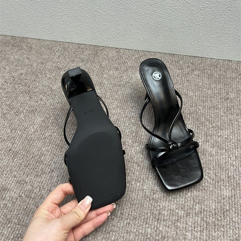 2025夏季新款k法式绝美拖鞋女外穿方头小猫细跟豹纹一字带高跟凉,女鞋,一字拖,淘宝优惠券,粉丝福利购,淘宝优惠卷