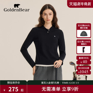 GOLDEN BEAR 长袖 秋季 T恤 女士连帽微弹修身 新品 新款 金熊