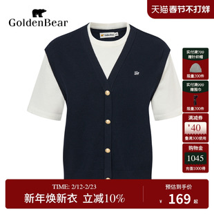 【秋季新品】GOLDEN BEAR/金熊 女士短袖假两件针织衫