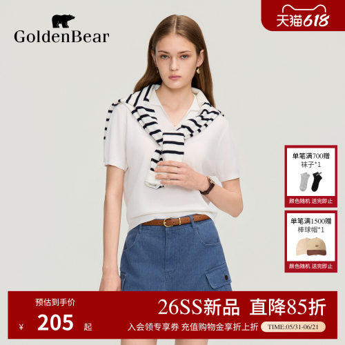GOLDEN BEAR女装2026春夏新品女式短袖针织衫