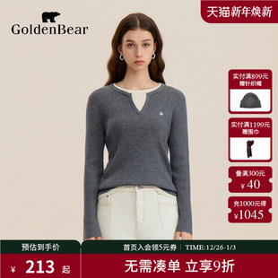 GOLDEN BEAR 金熊 女士含羊毛假两件长袖 新品 新款 针织衫 秋季