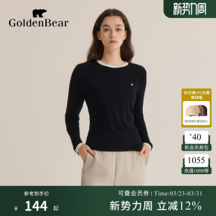 BEAR 微弹含绵羊毛长袖 金熊 女装 T恤上衣 春季 GOLDEN