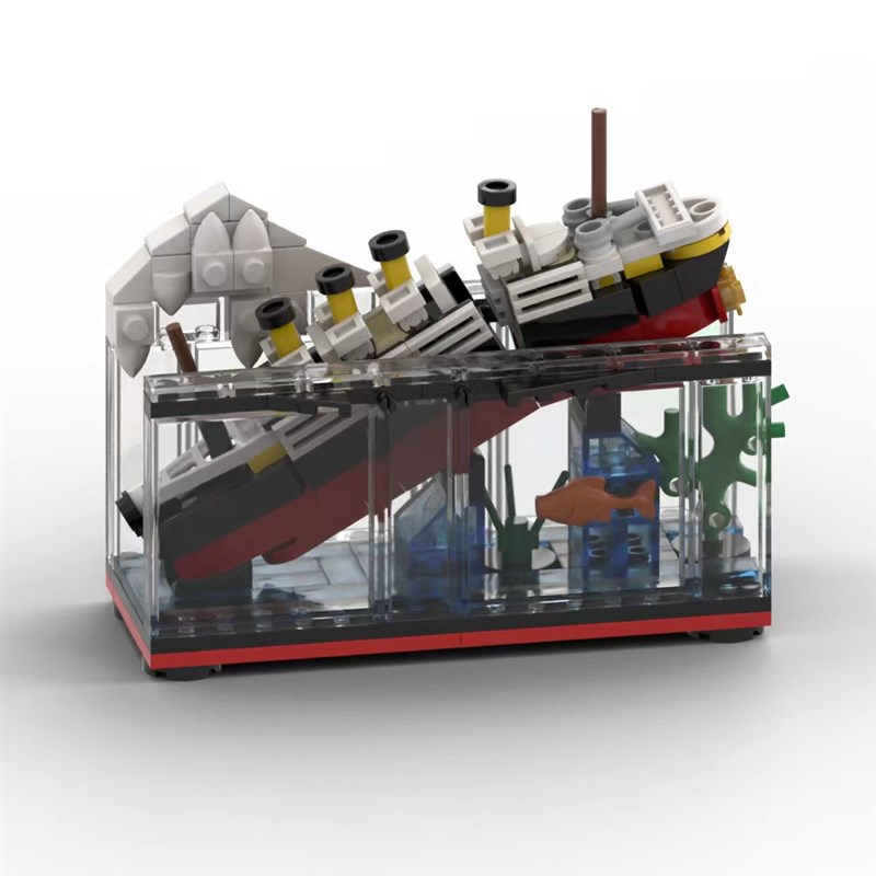 O产M国C泰坦尼克号积木沉船迷具摆件轮船模型鱼缸DYIY玩你礼物