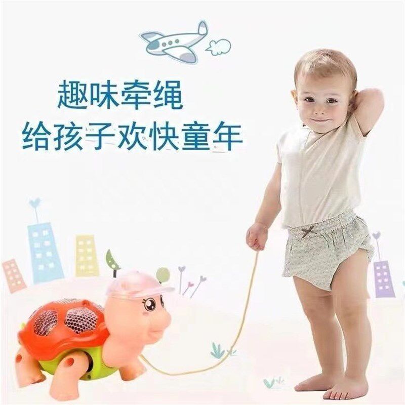 儿童电动牵绳小乌龟童光音乐3卡投B影爬行D通乌龟儿灯玩具地摊夜