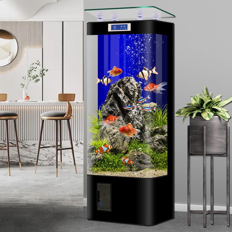 2024新款热弯玻璃金鱼缸落地创海背滤生态定制客厅家用中型水族箱