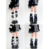 ins黑白阔腿袜套y2k千禧辣妹亚文化秋冬jk袜子小腿堆堆袜喇叭腿套