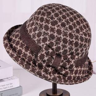 韩版 中年妈妈帽子女秋冬洋气毛呢盆帽棉帽奶奶老太太老人保暖冬帽