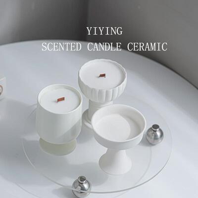 素烧白小容量高脚陶瓷蜡烛杯 创意香薰烛台装饰摆件蜡烛容器空杯