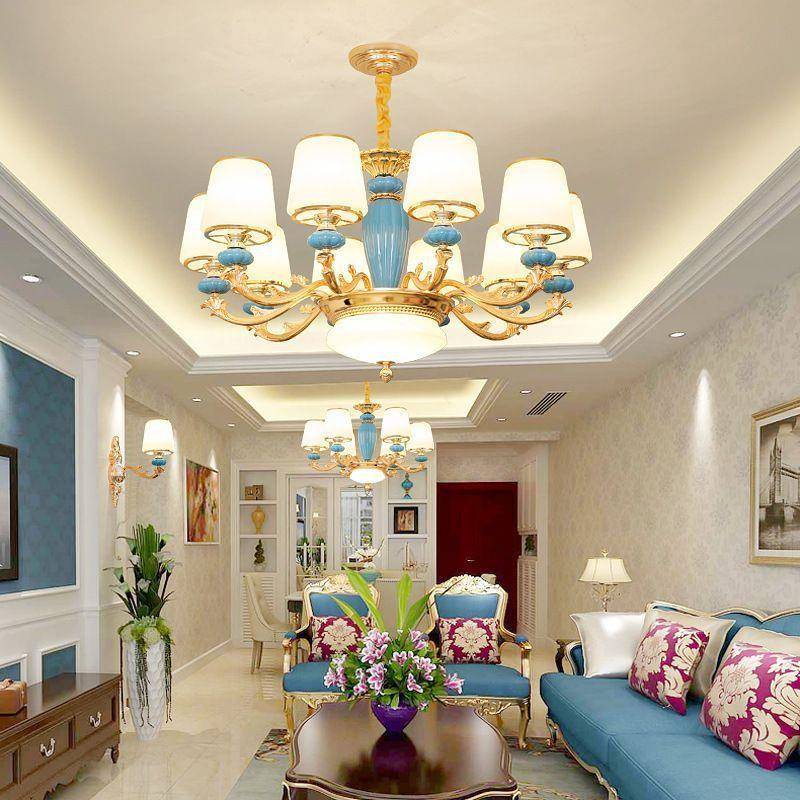 欧式陶瓷吊灯 锌合金现代复式酒楼别墅客厅餐厅卧室水晶护眼吊灯