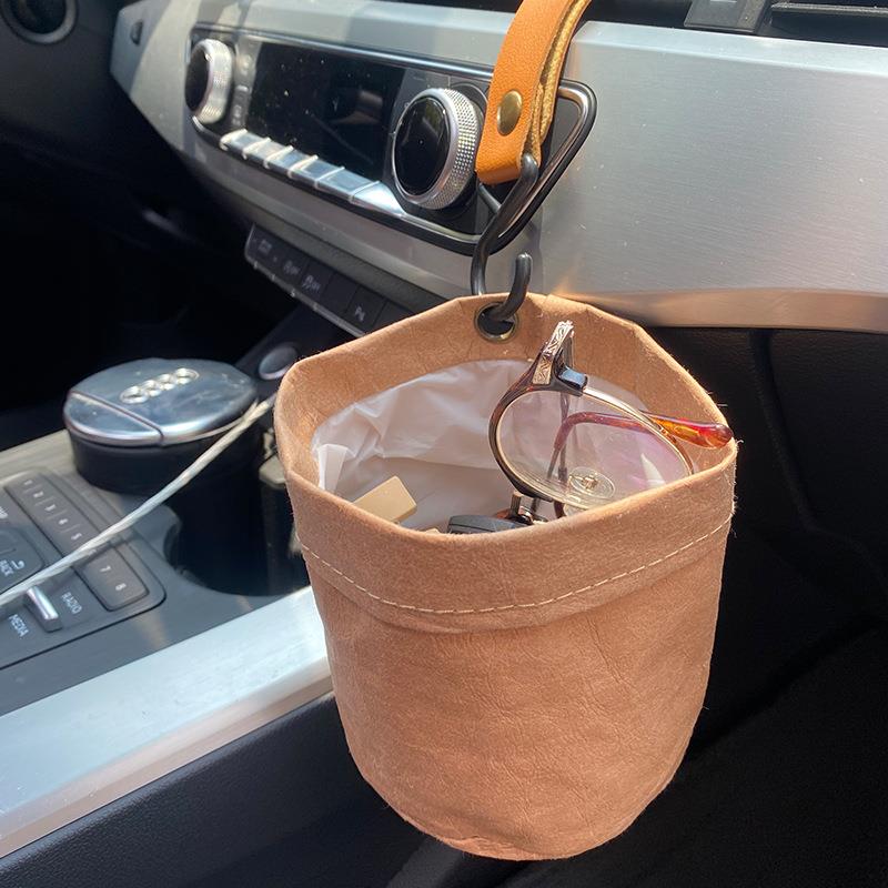 车载收纳挂袋汽车内用座椅后背多功能置物垃圾桶圆形挂钩车内装饰