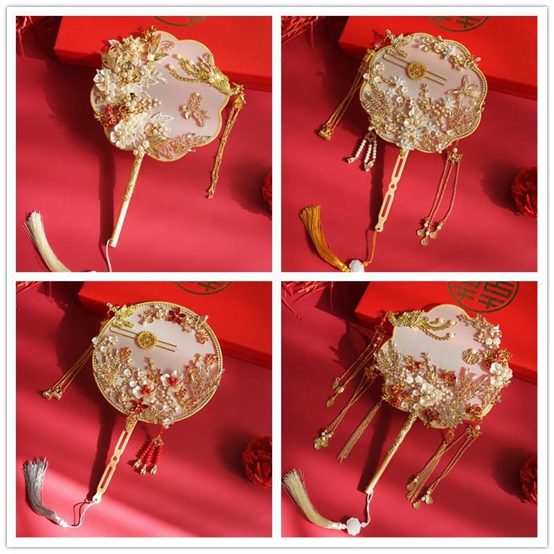 中式秀禾喜扇红色结婚扇子新娘diy材料包手工制作婚礼团扇出嫁扇