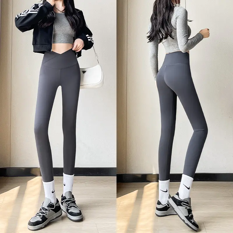裤秋季外穿长裤交叉高腰收腹提臀修身显瘦女士紧身打底裤直贡呢薄
