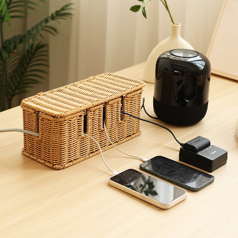 插线板收纳盒排插拖板盒子整理数据线充电线理线器桌面集线盒编织