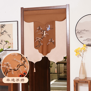 刺绣门帘苏绣松鹤半帘隔断帘子卧室客厅茶室免打W孔厨房遮挡 中式
