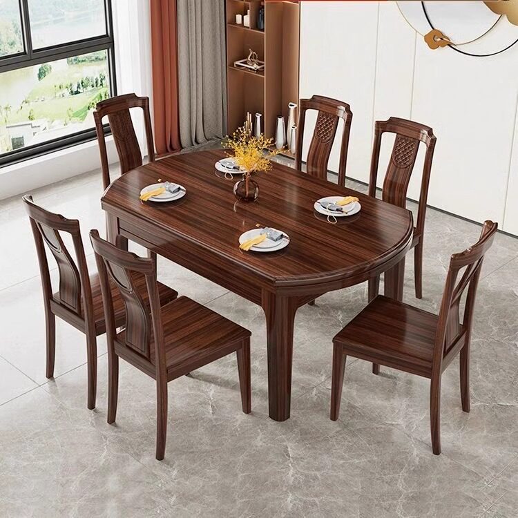 乌金木全实木餐桌椅组合可伸缩折叠方桌变圆桌子家用小户型饭桌