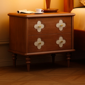 法式 复古床头柜实木双抽屉储物柜中古风收纳柜子四叶草贝壳床边柜