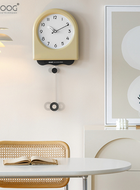 EMITDOOG免打孔奶油风客厅摇摆挂钟现代简约2024新款网红钟表时钟