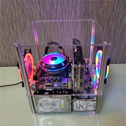 新款台itx式matx开电脑机箱237透明克力L板玻璃全透atx简约放式主