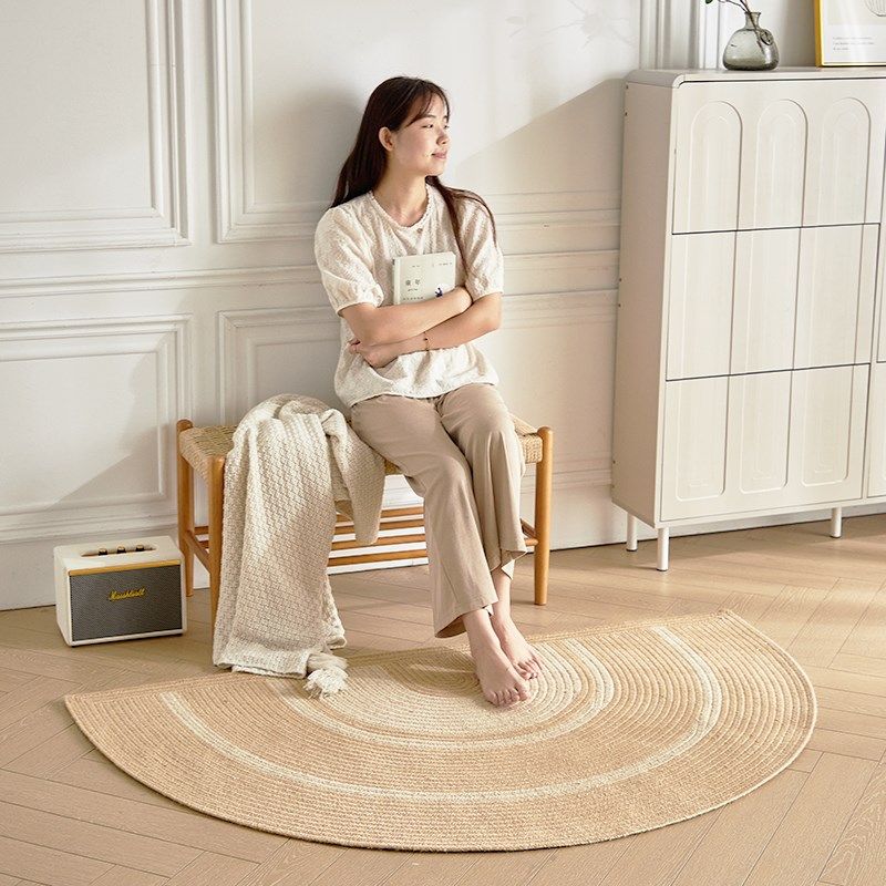 手工编织黄麻半圆地毯客厅茶几阳B台地垫简约卧室无胶亚麻床边毯,居家布艺,地毯,淘宝优惠券,粉丝福利购,淘宝优惠卷