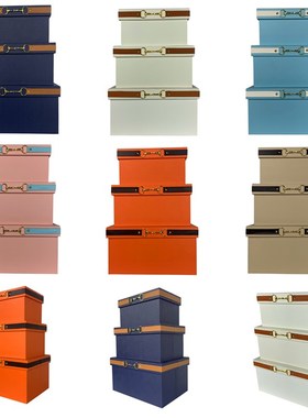 橙色样板房间装饰盒摆件软装收纳箱衣帽间K皮质储物盒整理箱展示