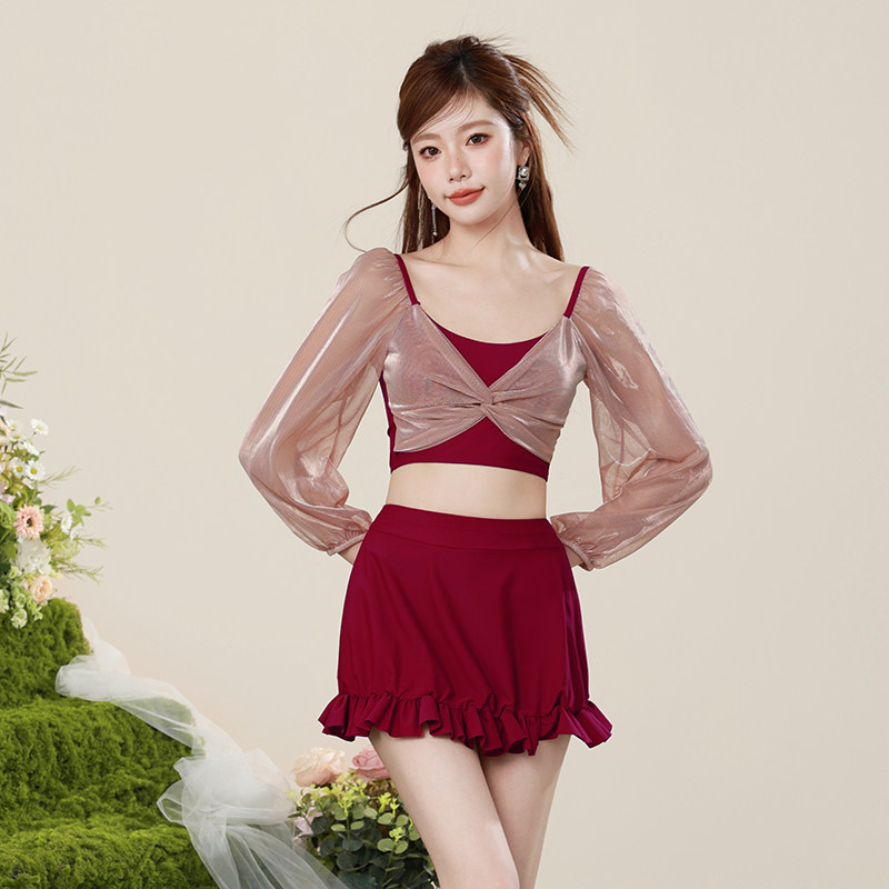 分体泳衣女夏202l3新款爆款高级感纯欲长袖保守显瘦裙式平角游泳,运动/瑜伽/健身/球迷用品,分体泳衣,淘宝优惠券,粉丝福利购,淘宝优惠卷