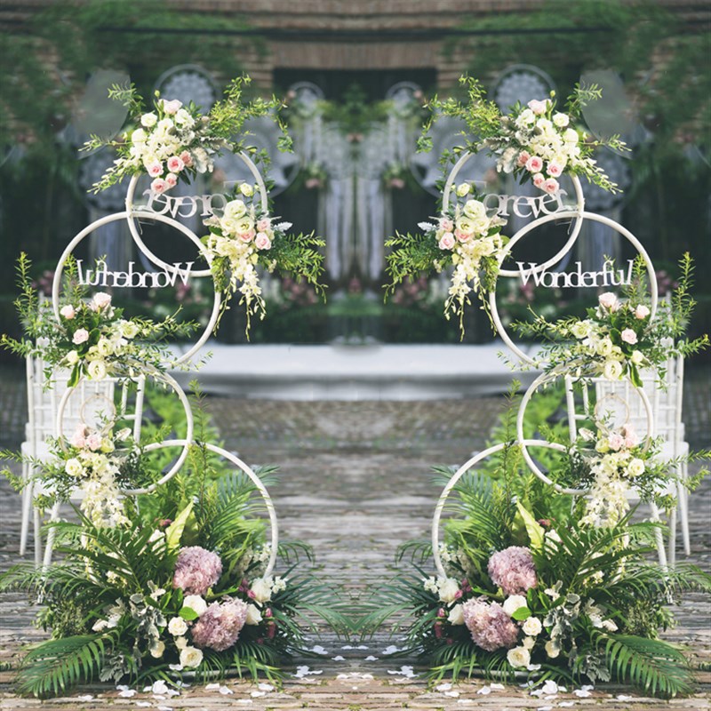 新款婚庆道具 T台铁艺圆环花架背景圆环路引婚礼橱窗装饰花艺摆件