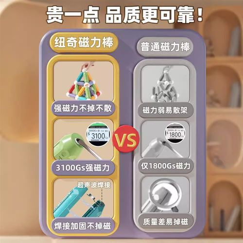 纽奇百变磁力棒儿童积木拼装宝宝男孩女孩磁铁拼接益智玩具磁力棒