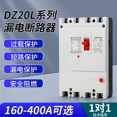 DZ20LE-160A250A400三相四线G塑壳短路漏电保护开关断路器浙江九