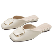 女f夏季 小码 外穿2021年新款 方头半拖鞋 半包头鞋 女平底凉拖鞋