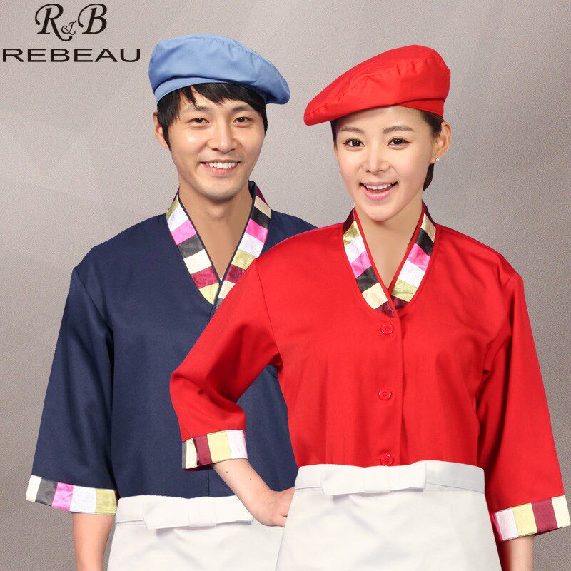 韩式厨师工作服七分袖酒店厨房男女韩国F料理厨师长可绣logo可定
