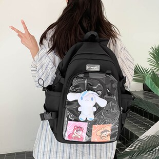 痛包双肩包透明层可放20cm娃背包高G颜值黑色书包女生小学生大容