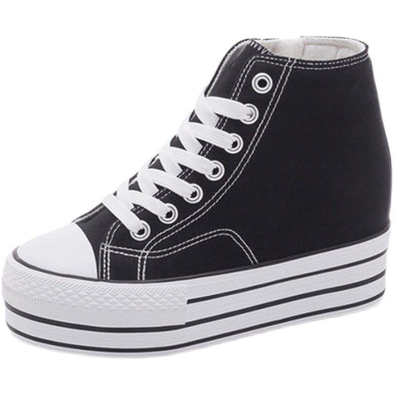 隐形内增高10厘米厚p底坡跟帆布秋夏季新款休闲女学生高帮单鞋子,女鞋,帆布鞋,淘宝优惠券,粉丝福利购,淘宝优惠卷