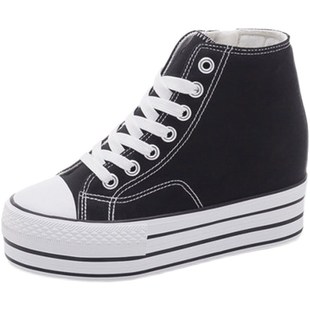 隐形内增高10厘米厚p底坡跟帆布秋夏季新款休闲女学生高帮单鞋子