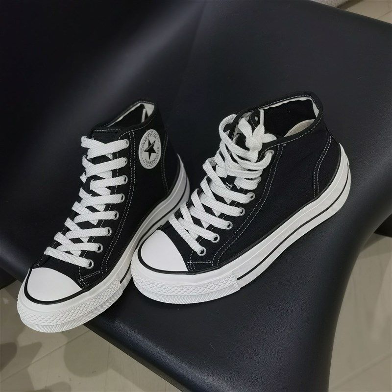 韩版2025新款高帮帆布鞋女厚底板鞋内增高O女鞋超火50-753,女鞋,帆布鞋,淘宝优惠券,粉丝福利购,淘宝优惠卷