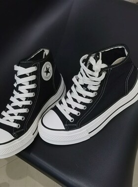 韩版2025新款高帮帆布鞋女厚底板鞋内增高O女鞋超火50-753