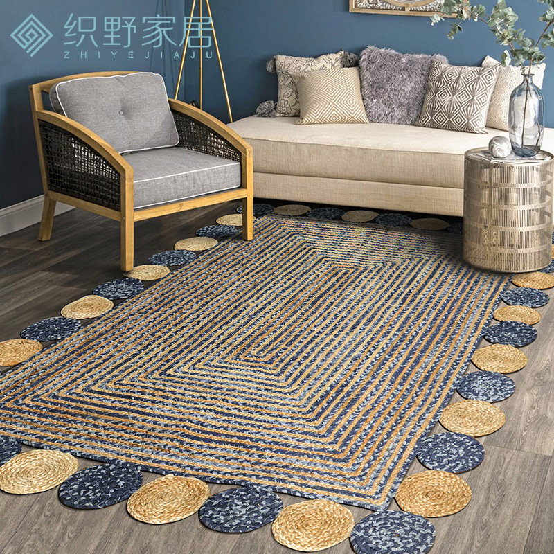 手工编织圆形黄麻地毯客s厅茶几沙发地垫新中式方形卧室床边毯定,居家布艺,地毯,淘宝优惠券,粉丝福利购,淘宝优惠卷