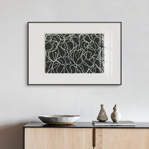 现代黑白餐厅挂画工业风s线条抽象装饰画办公室书房墙面边柜上壁
