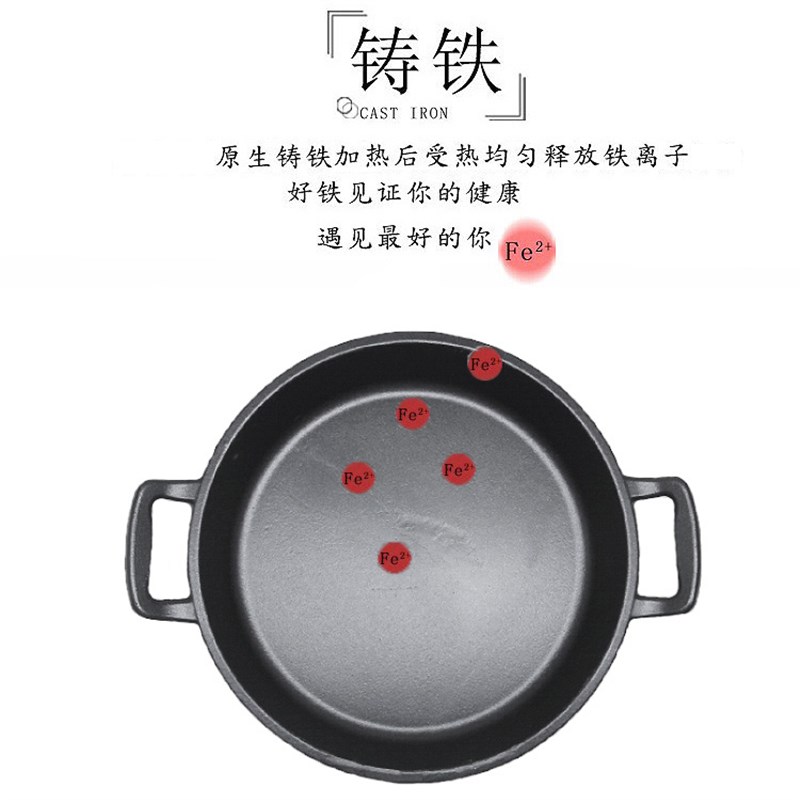 韩式铸铁时尚f双耳配木板铁板烧盘家用圆形煎牛排烤肉锅龙虾西餐