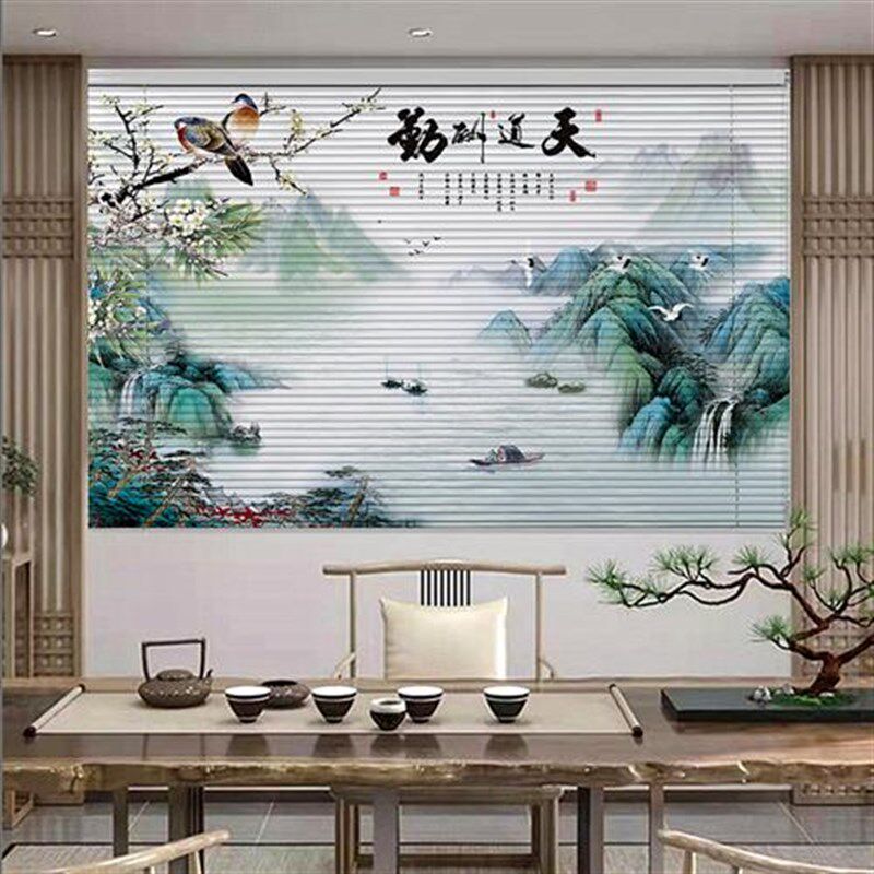 百叶窗帘免打孔办公室遮光升降洗手间窗户遮挡防水V卷拉式卷帘定