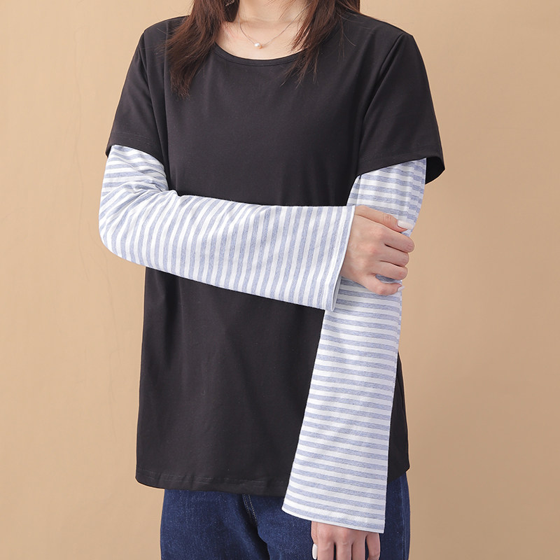 宽松加长防晒袖套女叠穿B假袖子遮手男士薄款棉质