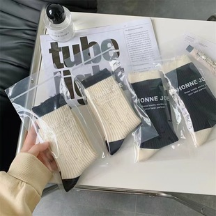 Nick 网红小红书女袜ins风潮袜 Socks拼色破洞袜子女黑白纯色个性