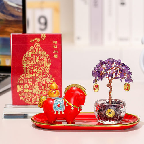 马年福禄摆件客厅玄关装饰品水晶
